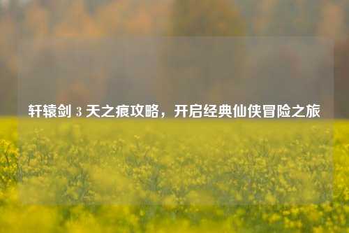 轩辕剑 3 天之痕攻略，开启经典仙侠冒险之旅