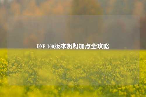 DNF 100版本奶妈加点全攻略