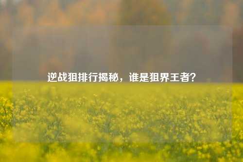 逆战狙排行揭秘,谁是狙界王者?
