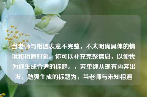 当老师与相遇表意不完整,不太明确具体的情境和相遇对象。你可以补充完整信息,以便我为你生成合适的标题。,若单纯从现有内容出发,勉强生成的标题为,当老师与未知相遇