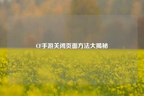 CF手游关闭页面方法大揭秘