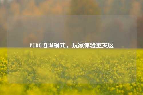 PUBG垃圾模式，玩家体验重灾区