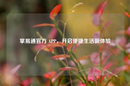 掌易通官方 APP,开启便捷生活新体验