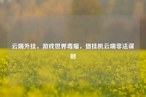 云端外挂，游戏世界毒瘤，借挂机云端非法谋财